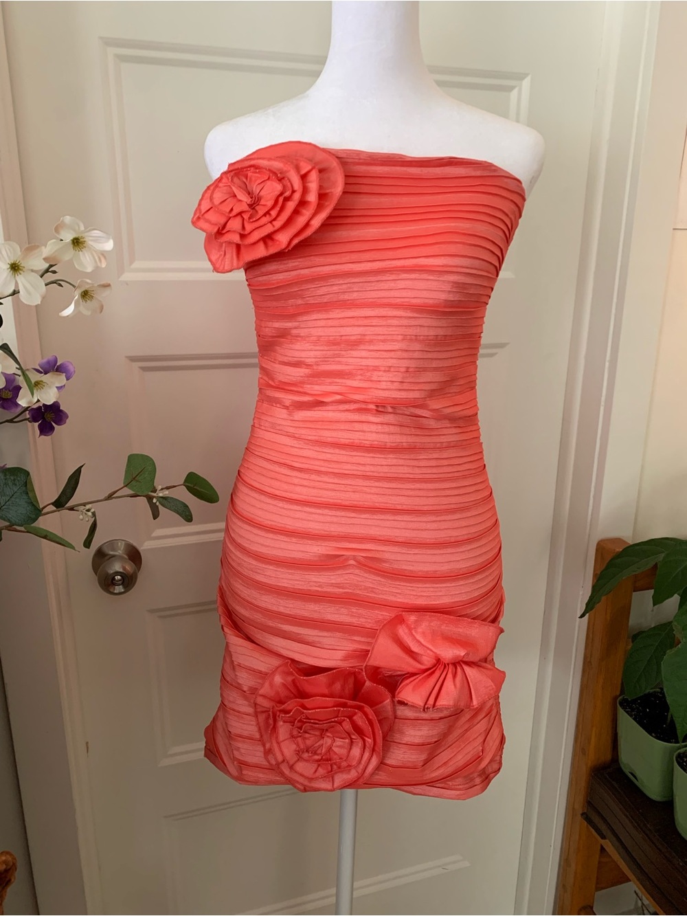 HKR collections , Women's Strapless Coral Layered evening formal  Dress